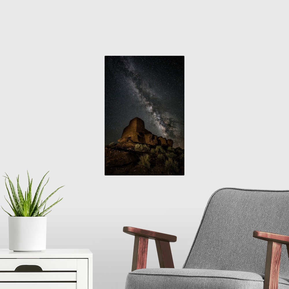 A modern room featuring The Milky Way over Palatki Indian Ruins in Arizona.
