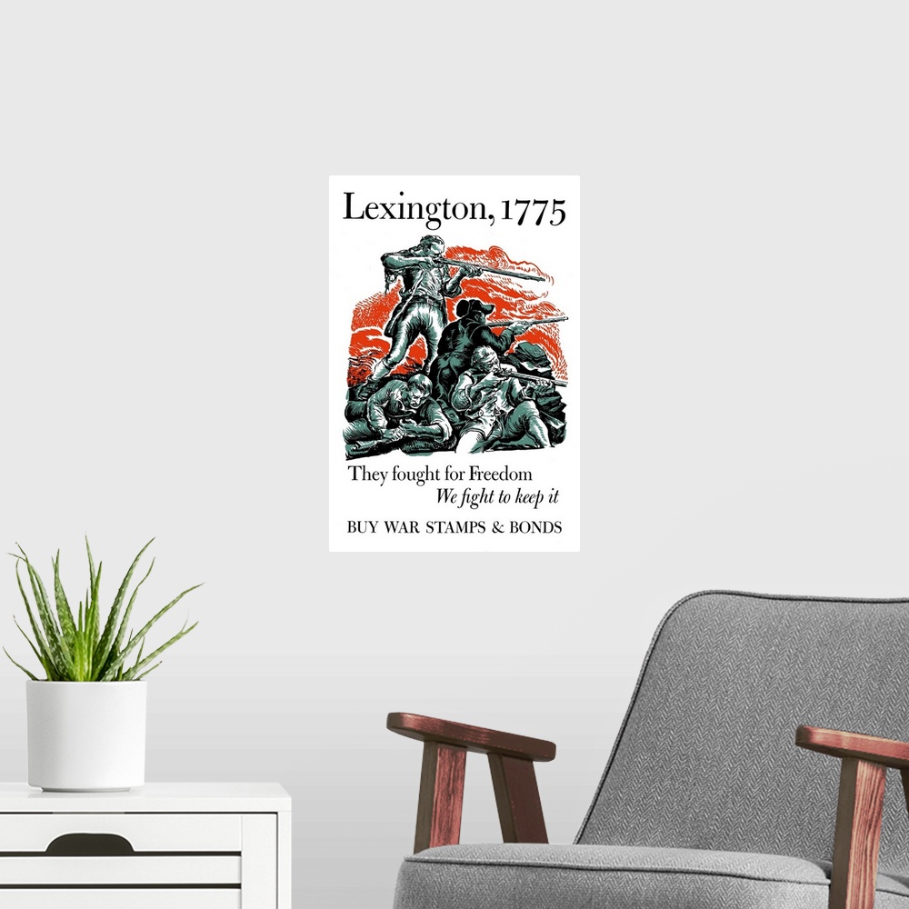 A modern room featuring Digitally restored vector war propaganda poster. This vintage World War II poster features Americ...