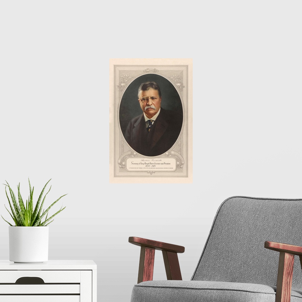 A modern room featuring Vintage American History print of President Theodore Roosevelt.