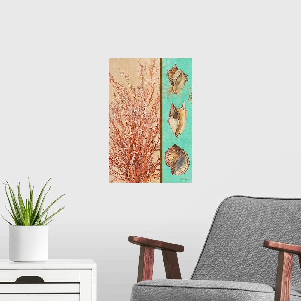 A modern room featuring Coral and Sea Shells I