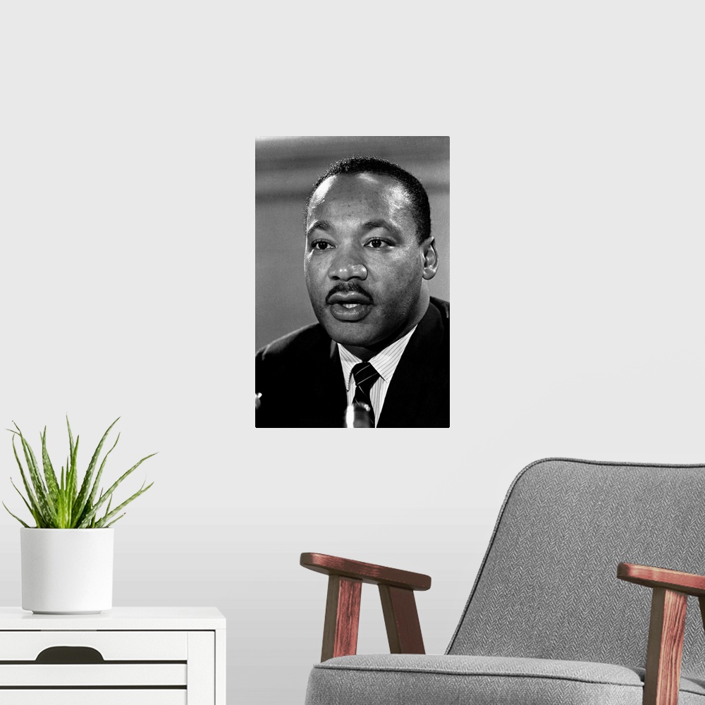 A modern room featuring MARTIN LUTHER KING, JR. (1929-1968). American cleric and civil rights leader. Undated photograph.