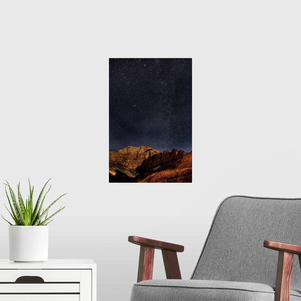A modern room featuring Stars and Milky Way above Zion National Park Utah
