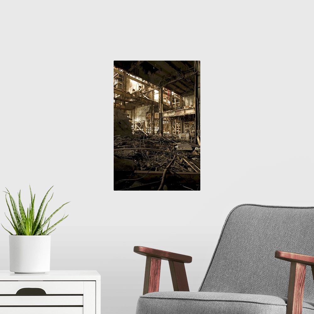 A modern room featuring Interior view of a redundant factory
