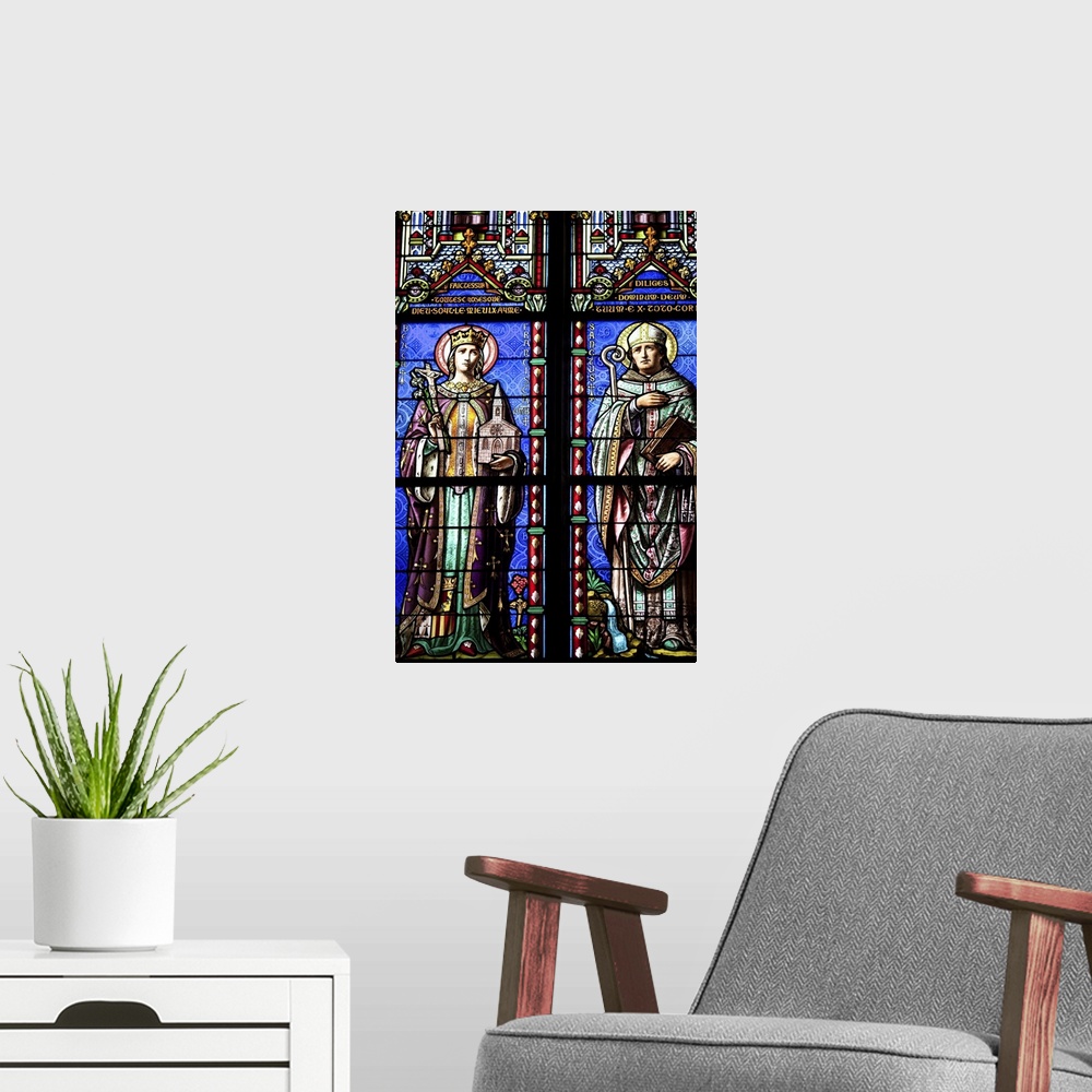 A modern room featuring Stained glass window, Vannes, department of Morbihan, region of Brittany, France