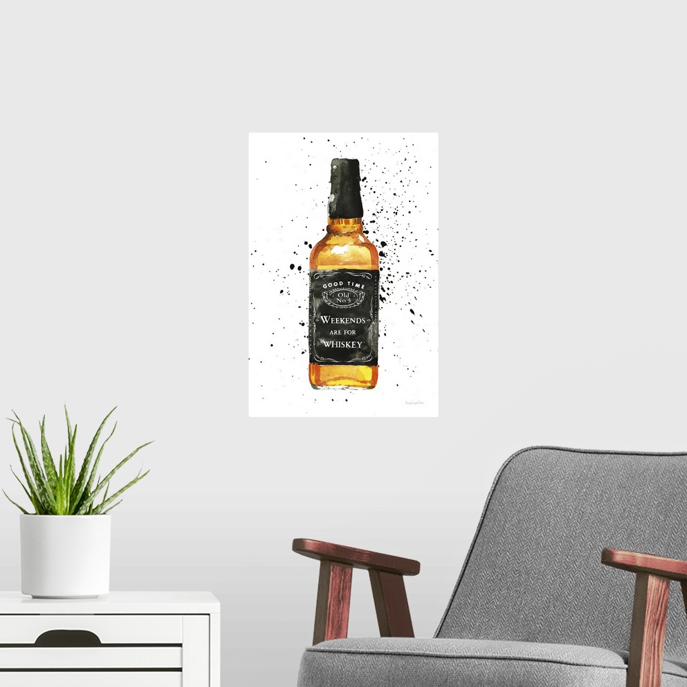 A modern room featuring Weekends Are For Whiskey