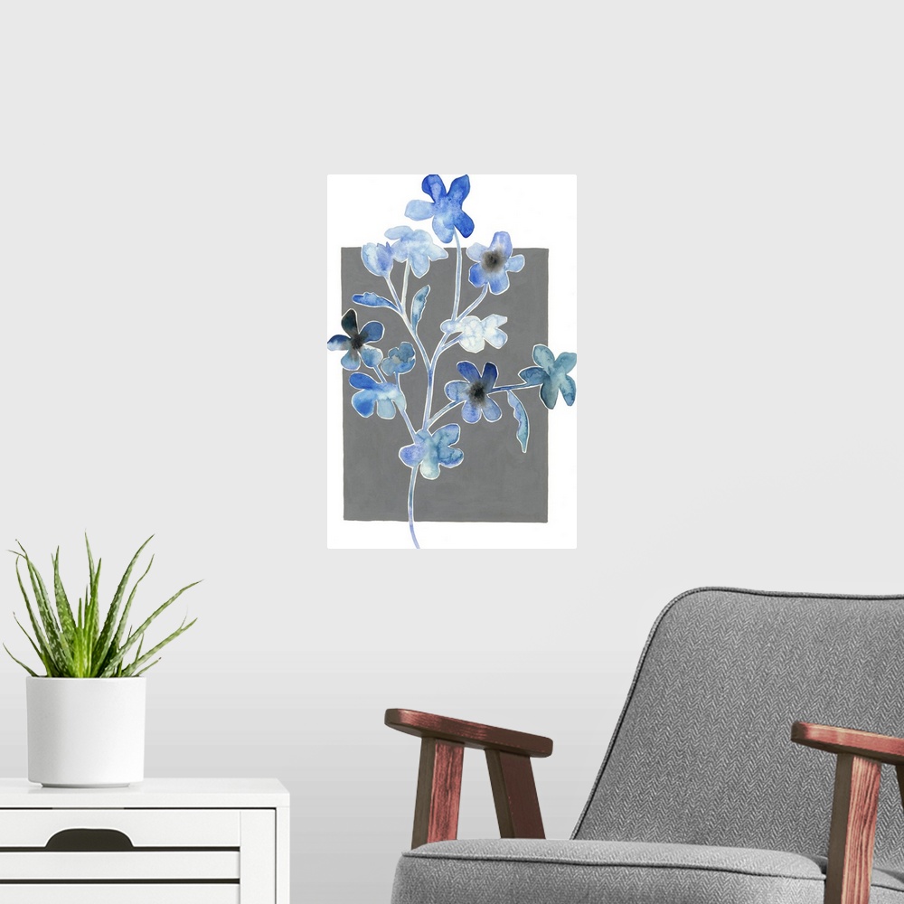 A modern room featuring Blue Bouquet II
