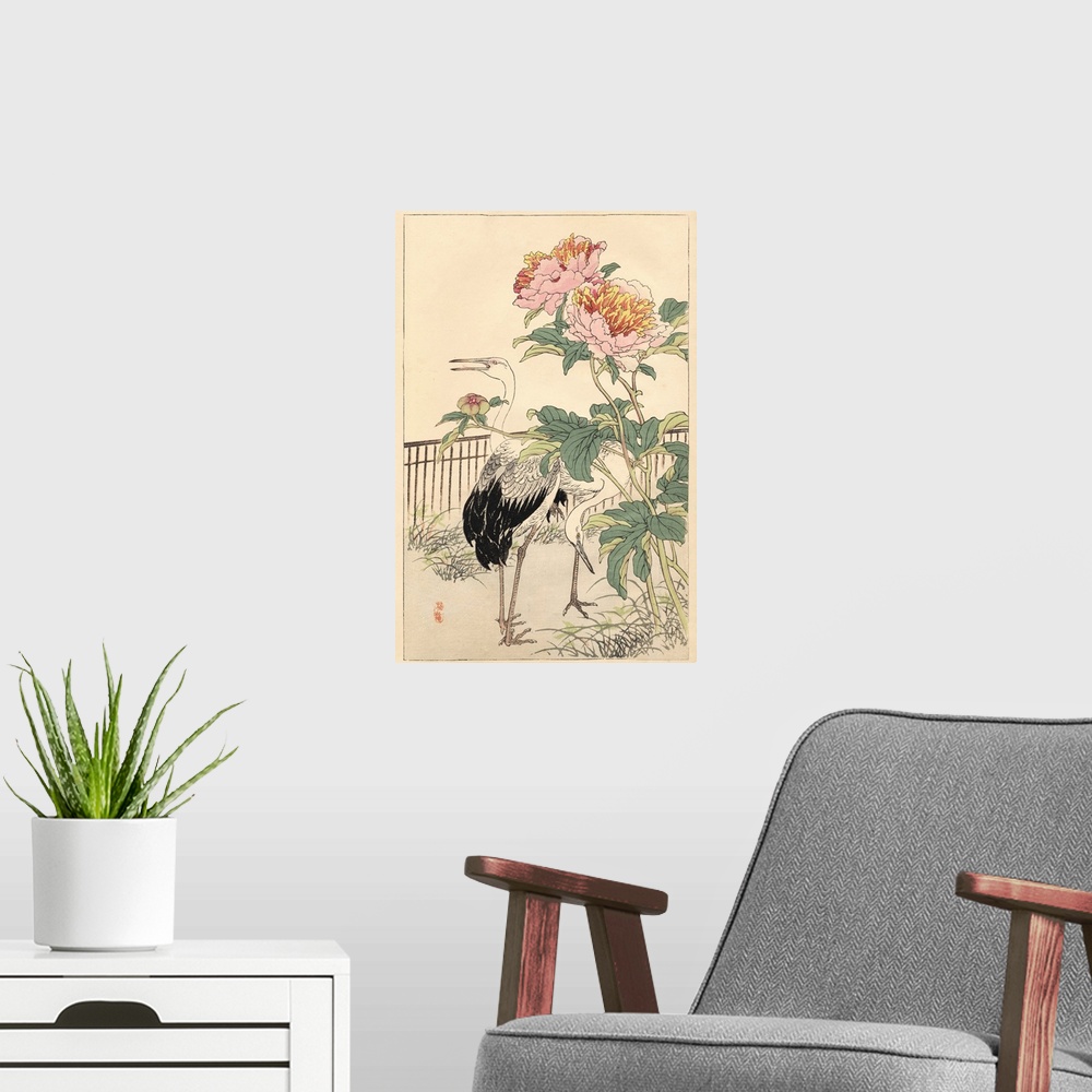 A modern room featuring Crane and Peony