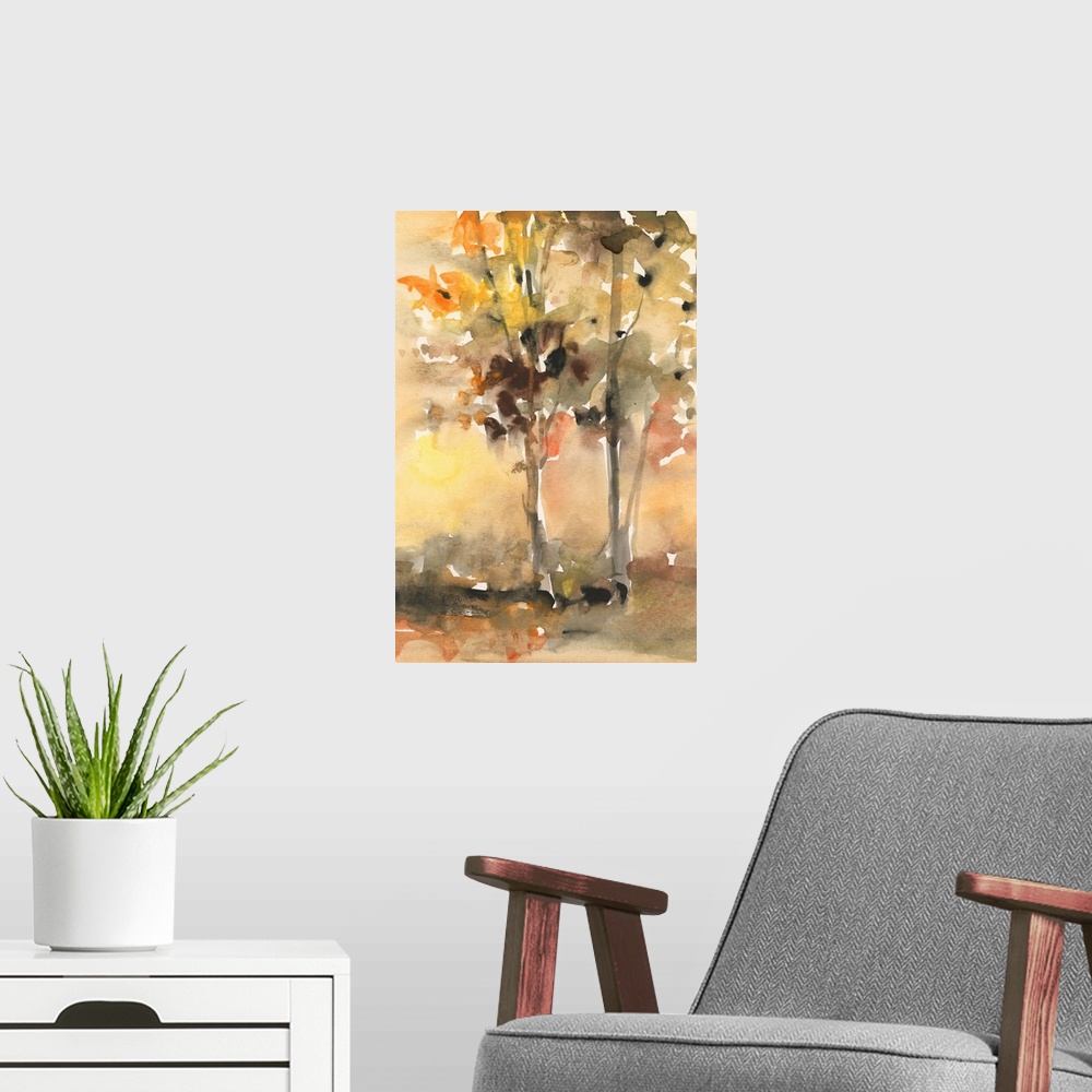 A modern room featuring Fall Foliage Watercolor II
