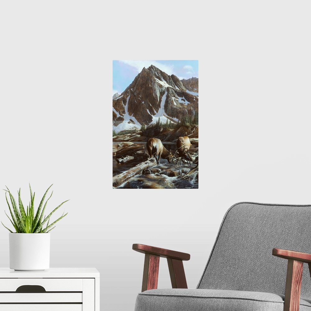 A modern room featuring Mountainside Elk II