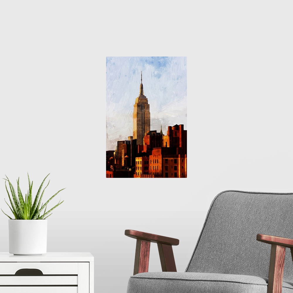 A modern room featuring NYC ESB Sunset