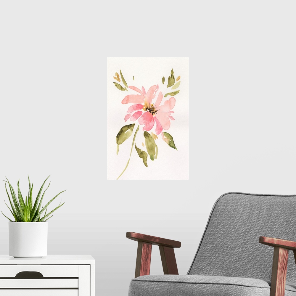 A modern room featuring One Pink Bloom I