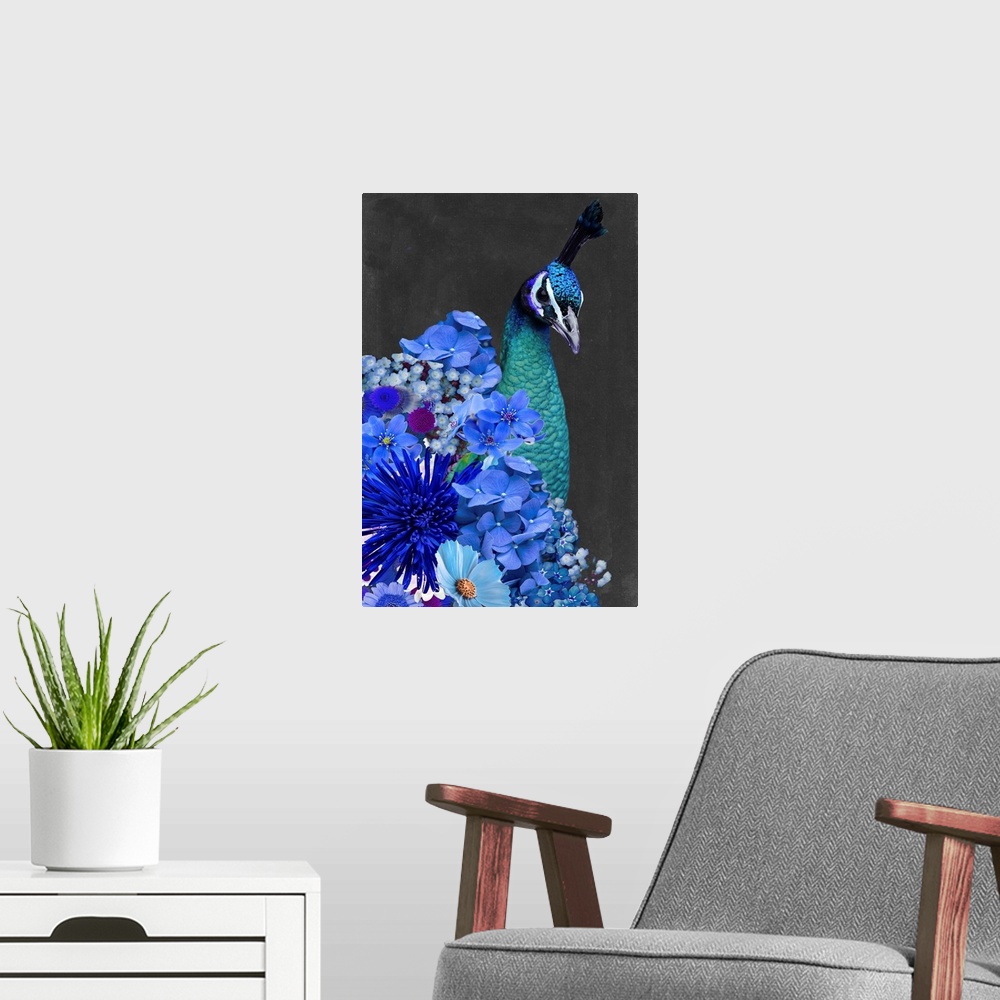 A modern room featuring Peacock Collage II