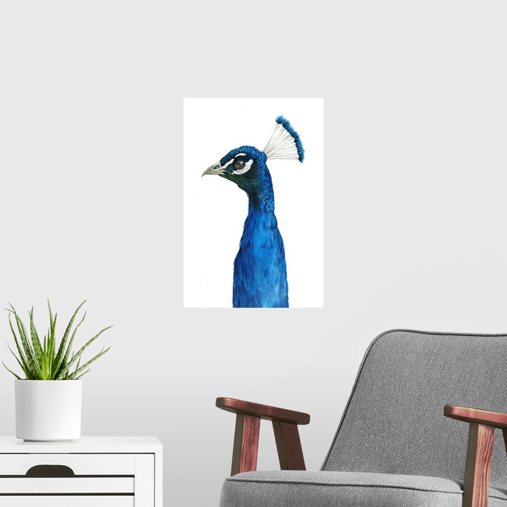 A modern room featuring Peacock Portrait II