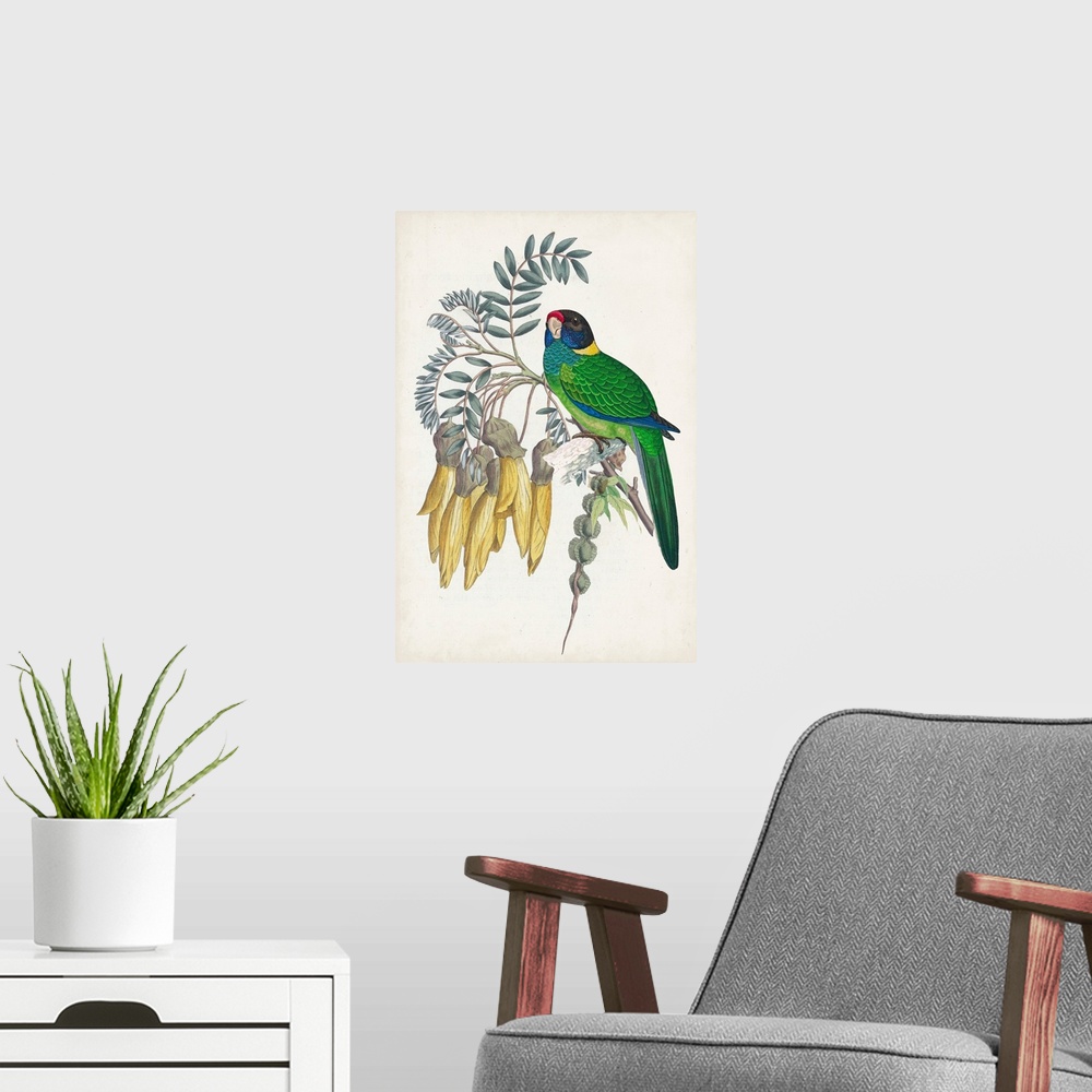 A modern room featuring Tropical Bird & Flower II