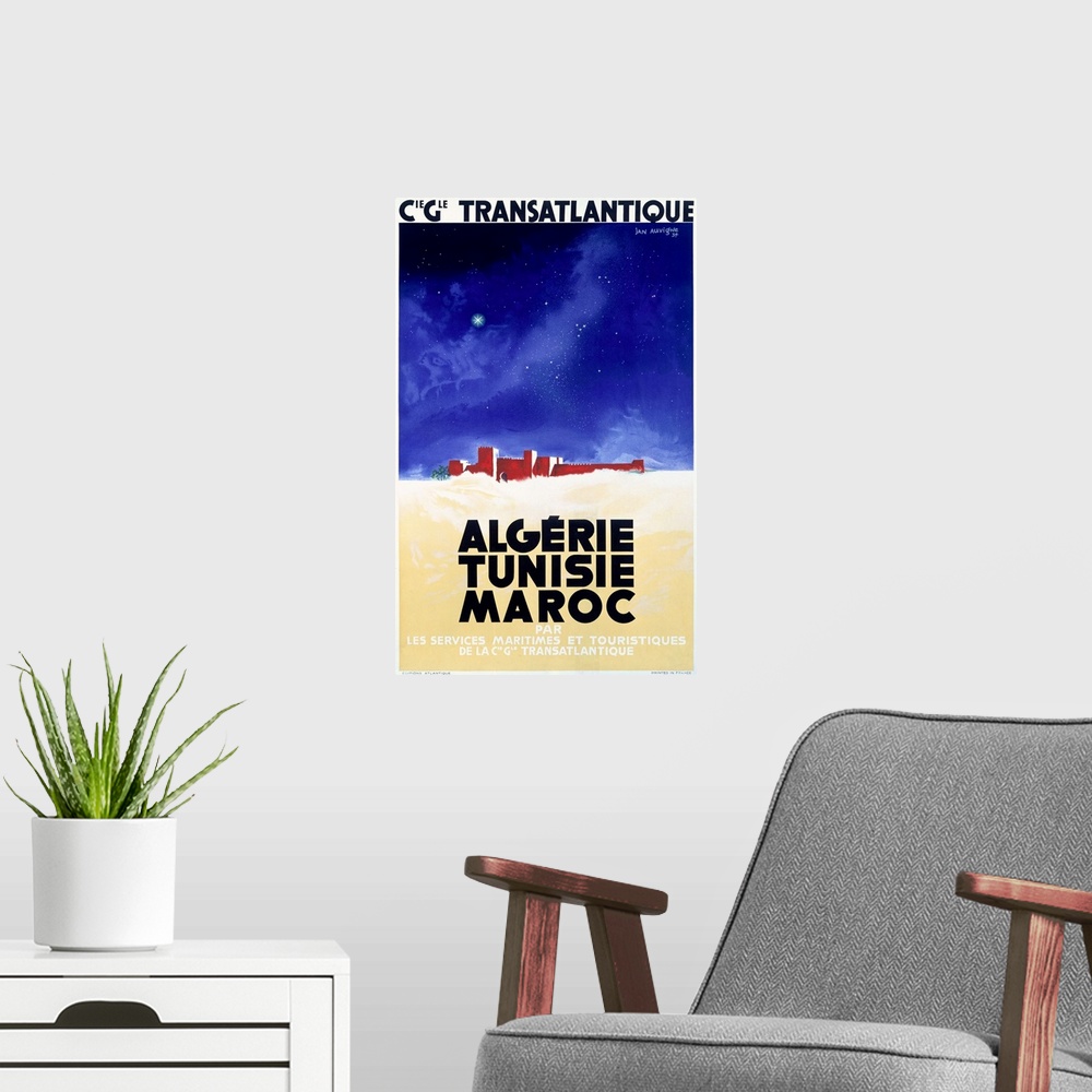 A modern room featuring Gie Gle Transatlantique, Vintage Poster, by Jan Auvigne