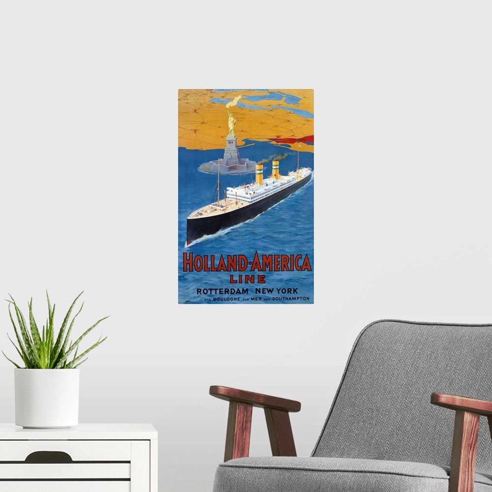 A modern room featuring Holland to America Line, Vintage Poster