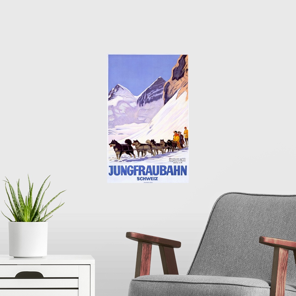 A modern room featuring Jungfraubahn, Schweiz, Vintage Poster, by Emil Cardinaux