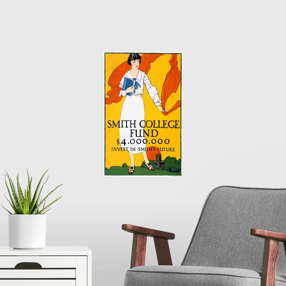 A modern room featuring Smith College Fund, Invest in Smiths Future, Vintage Poster