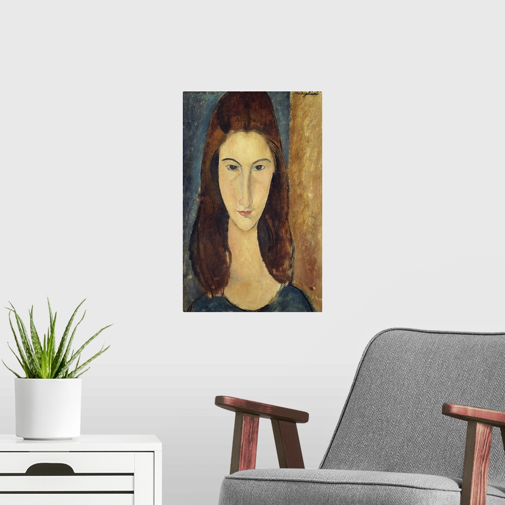 A modern room featuring CH378378 Jeanne Hebuterne, 1917-18 (oil on canvas) by Modigliani, Amedeo (1884-1920); 45.7x29.2 c...