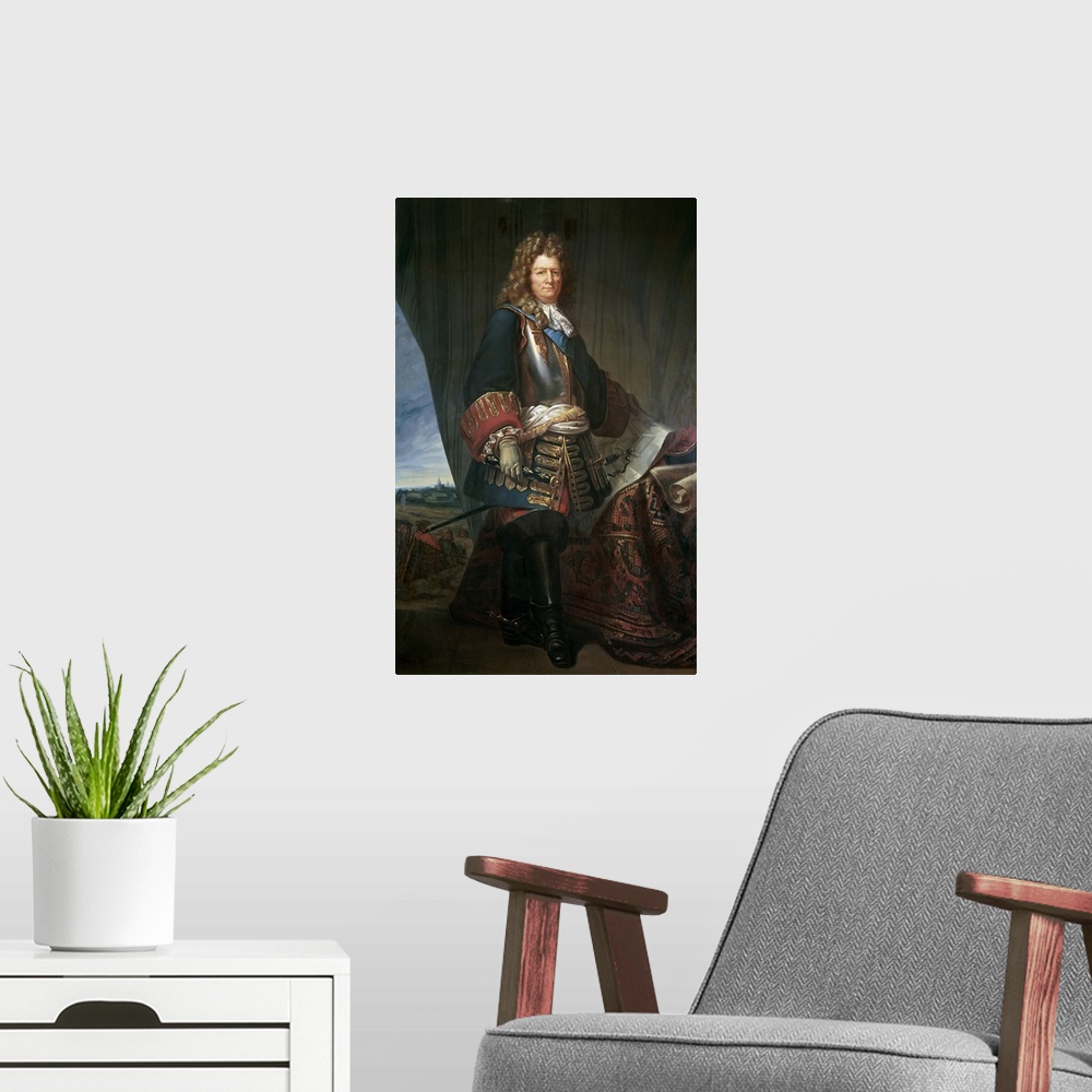 A modern room featuring 3692, French School. Full-length Portrait of Sebastien Le Prestre de Vauban, Marshall of France. ...