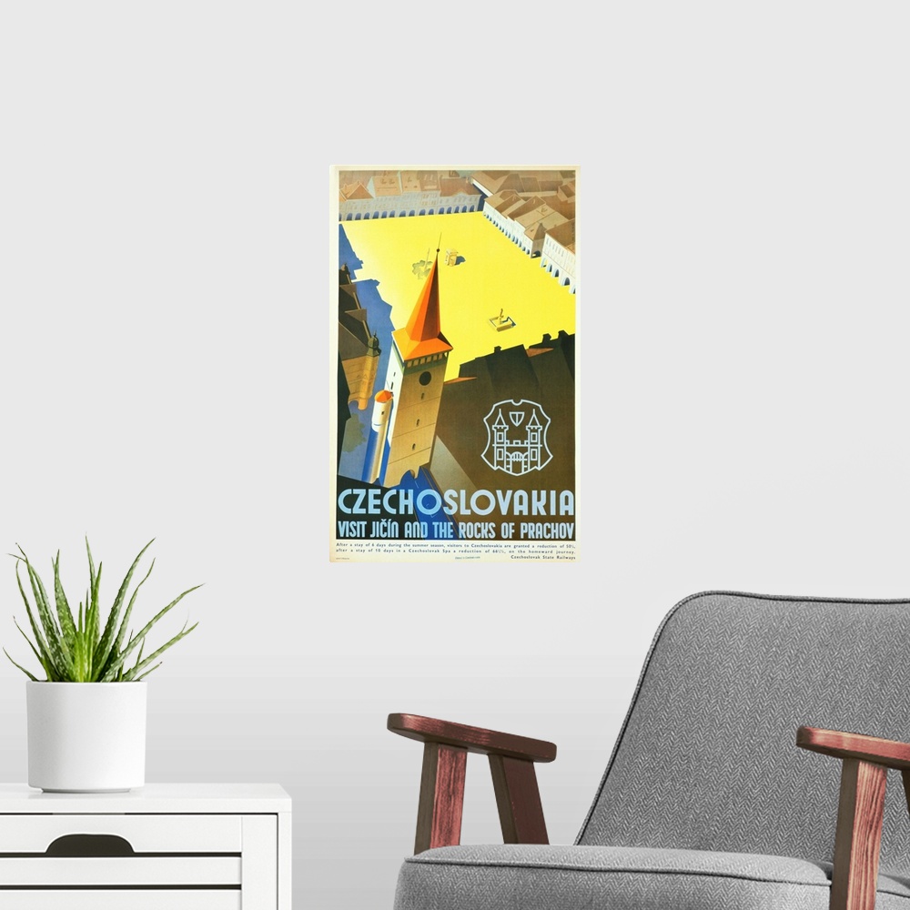 A modern room featuring Czechoslovakia - Visit Jicin And The Rocks Of Prachov Travel Poster By L. Horak