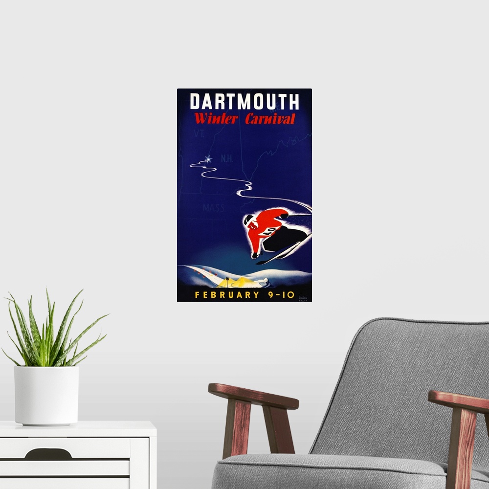 A modern room featuring Dartmouth Winter Carnival Poster By John Ryland Scotford