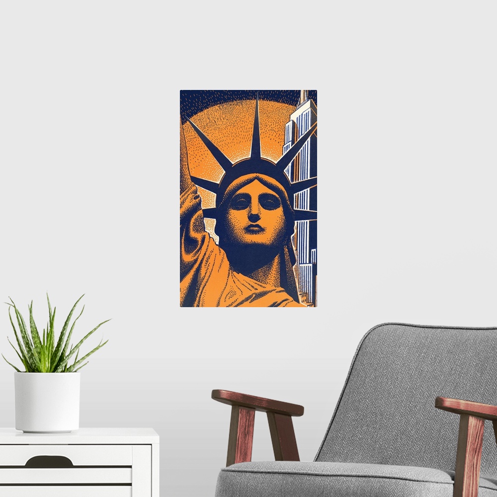 A modern room featuring Head Of Statue Of Liberty