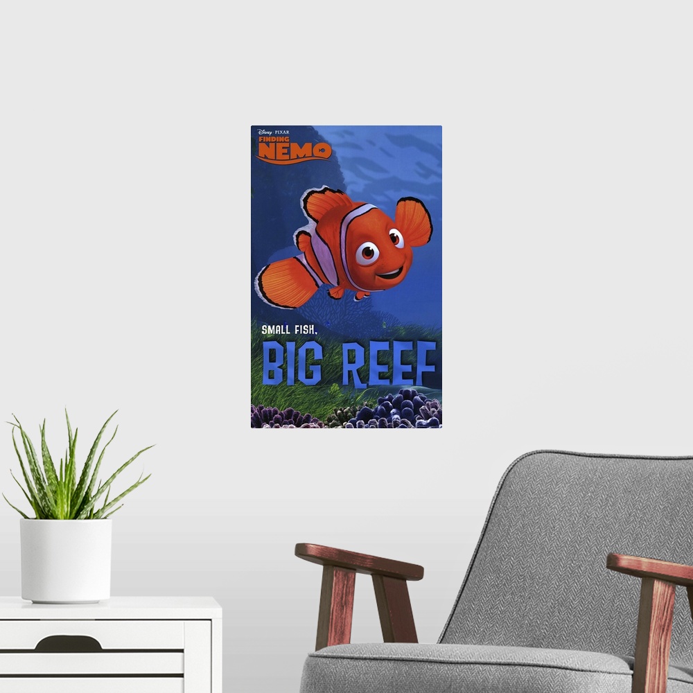 A modern room featuring Finding Nemo (2003)
