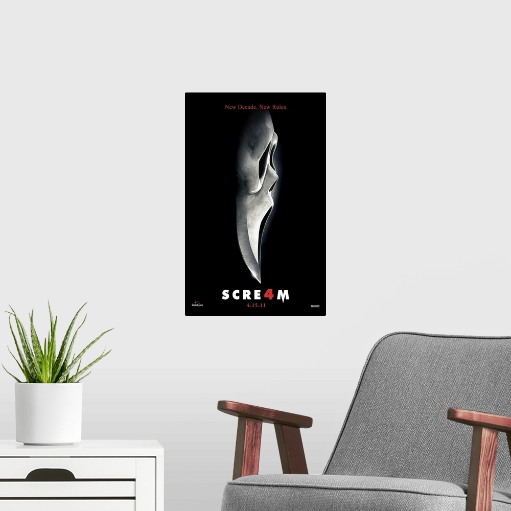 A modern room featuring Scream 4 - Movie Poster