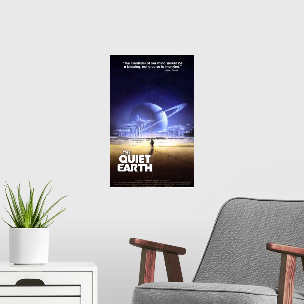 A modern room featuring Serious science fiction film about a scientist who awakens to find himself seemingly the only hum...