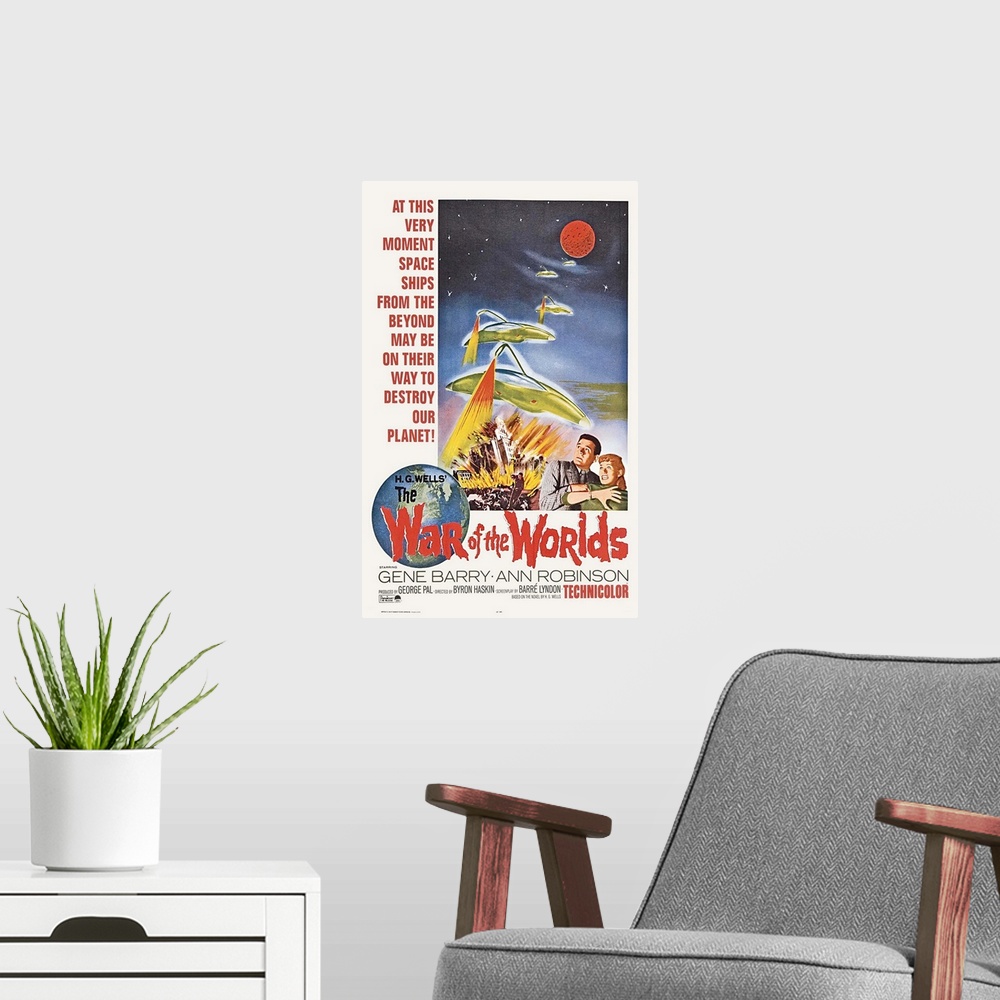 A modern room featuring H.G. Wells's classic novel of the invasion of Earth by Martians, updated to 1950s California, wit...