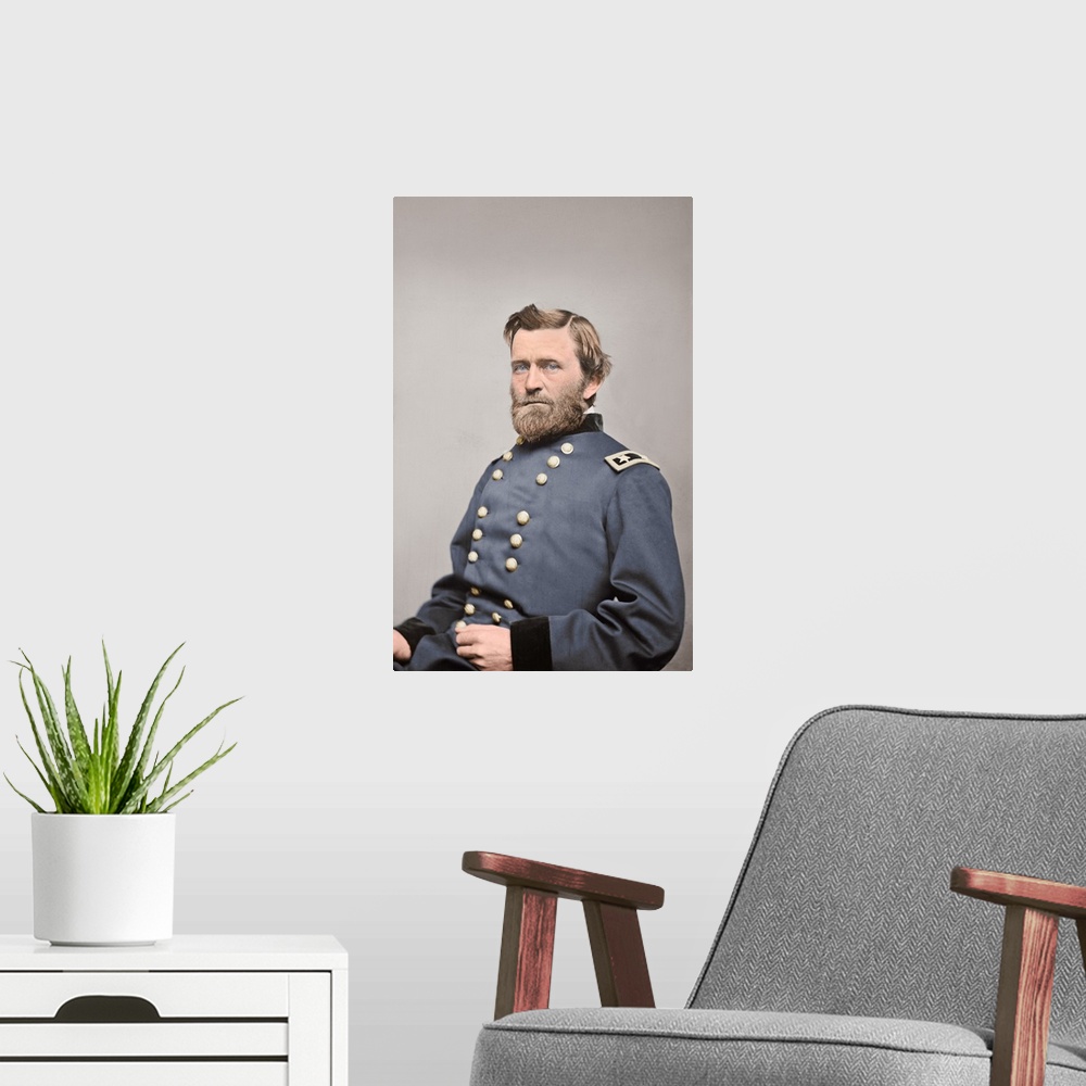 A modern room featuring General Ulysses S. Grant of the Union Army, circa 1860.  This photo has been digitally restored a...
