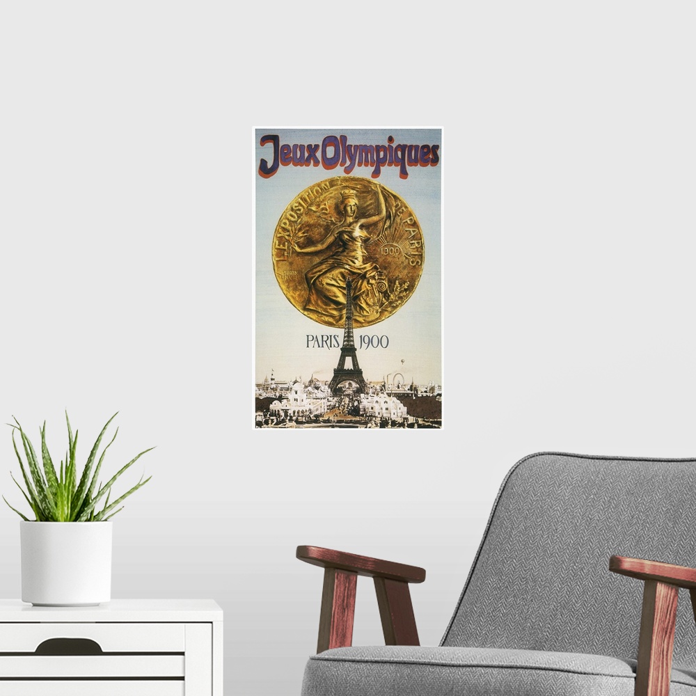 A modern room featuring Poster from the 1900 Olympic Games, held at Paris concurrently with the World Exposition.