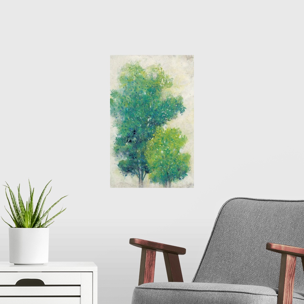 A modern room featuring A Pair of Trees I