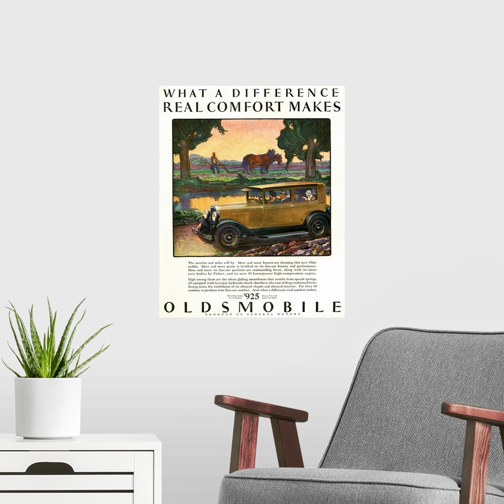 A modern room featuring 1920's USA Oldsmobile Magazine Advert