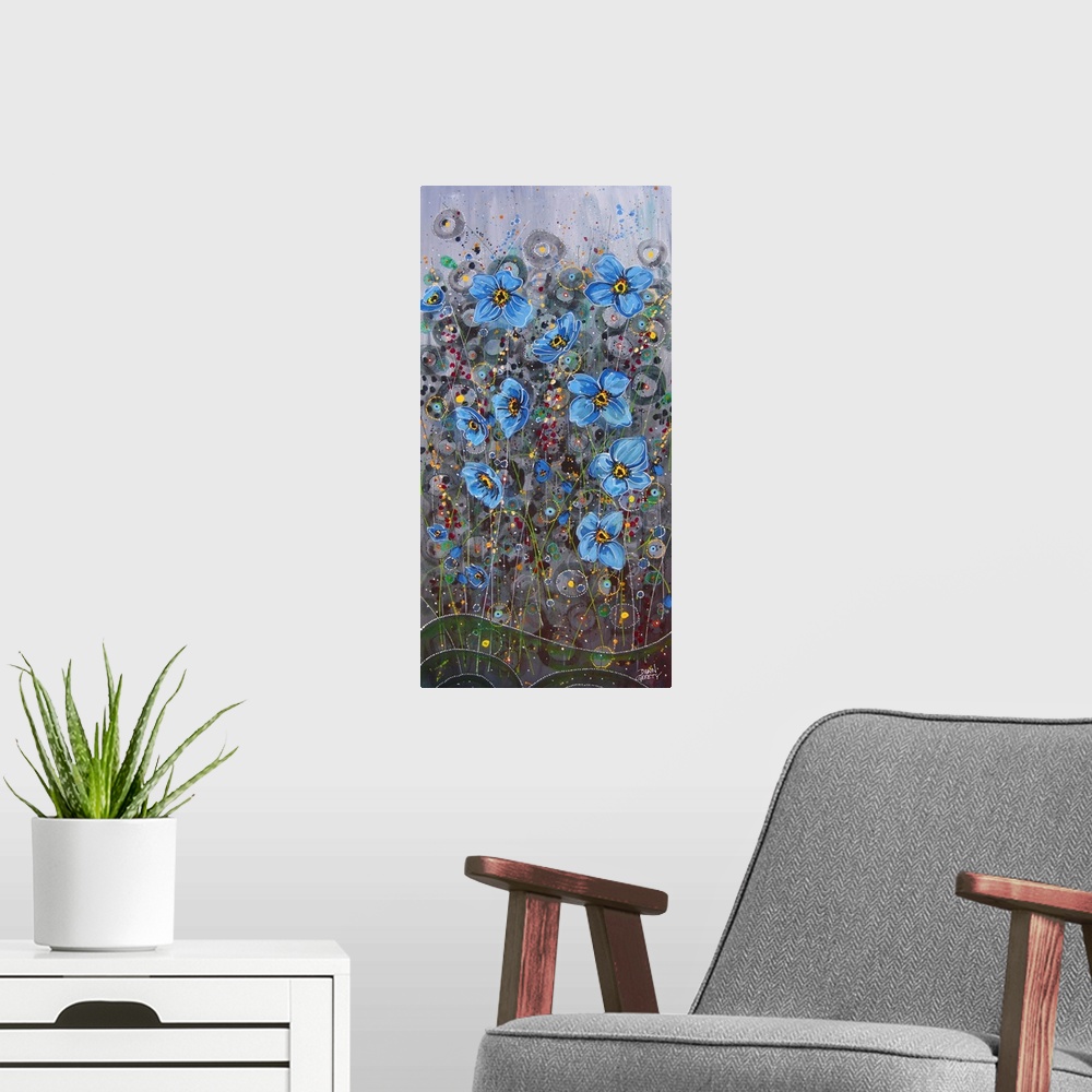 A modern room featuring Blue Flowers