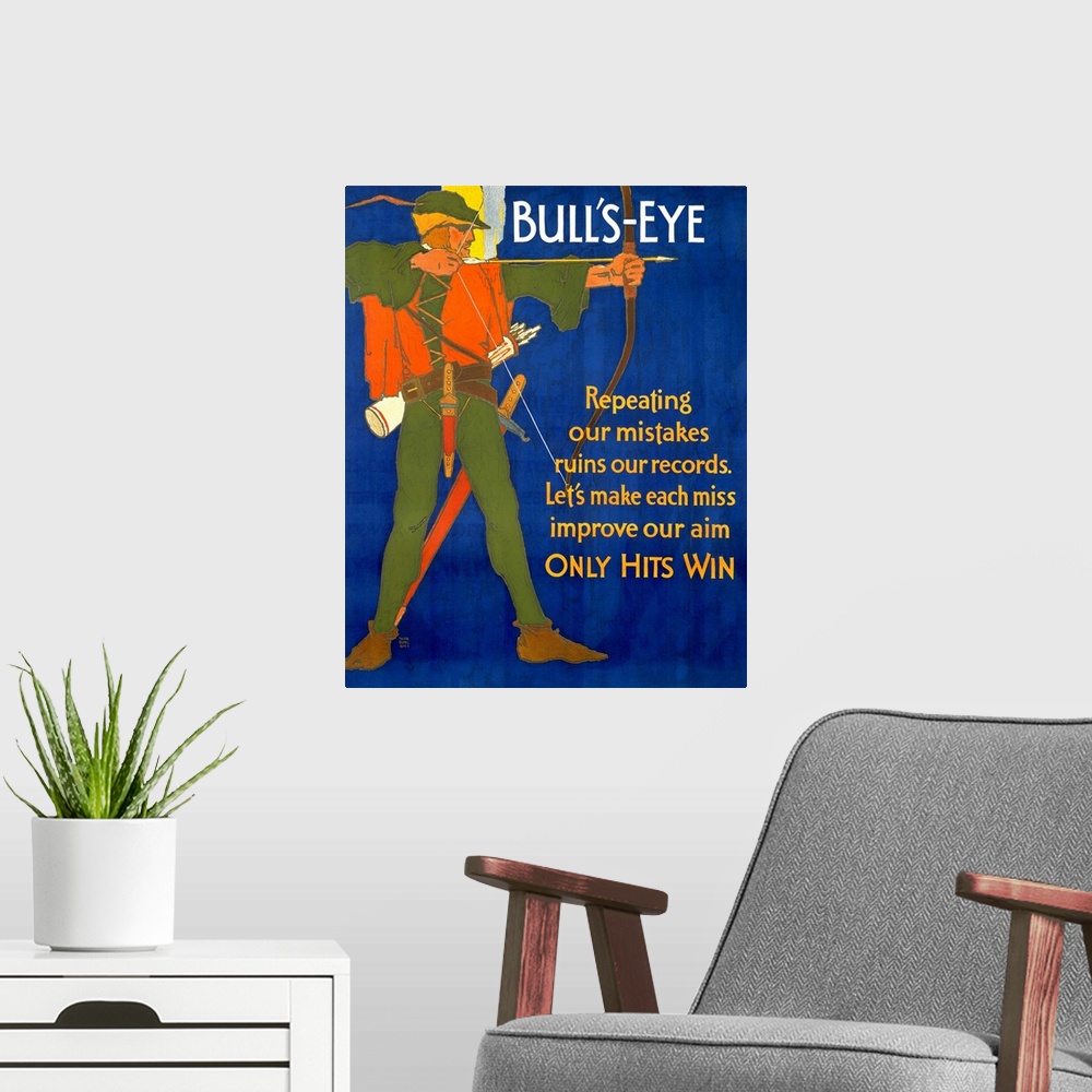 A modern room featuring Bulls Eye, Motivational, Vintage Poster