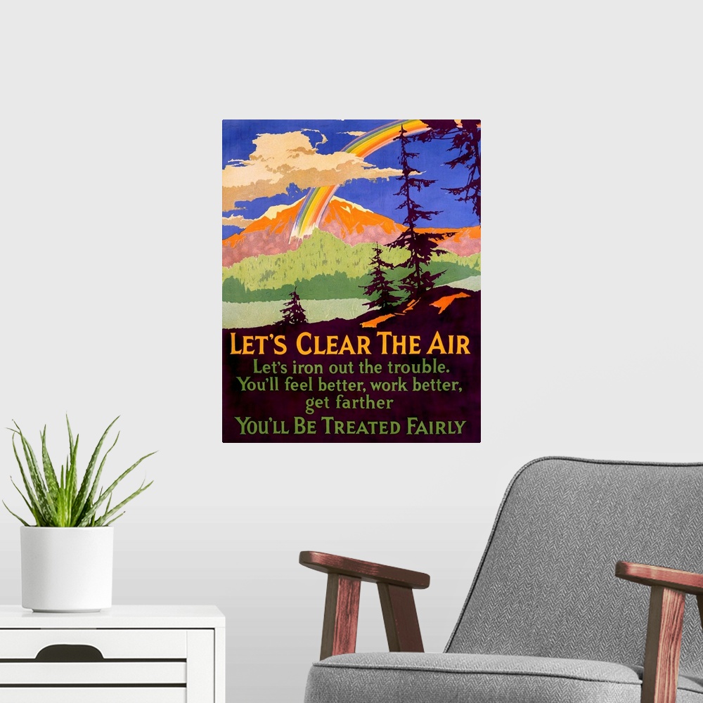 A modern room featuring Lets Clear the Air, motivational, Vintage Poster