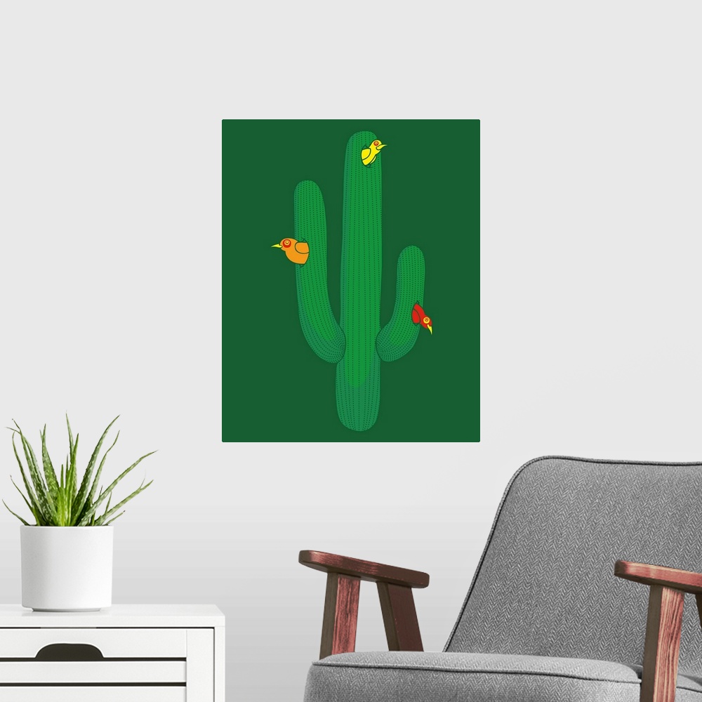 A modern room featuring Birds in a Cactus, western
