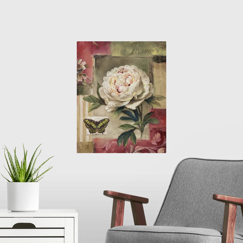 A modern room featuring white peony with a butterfly
