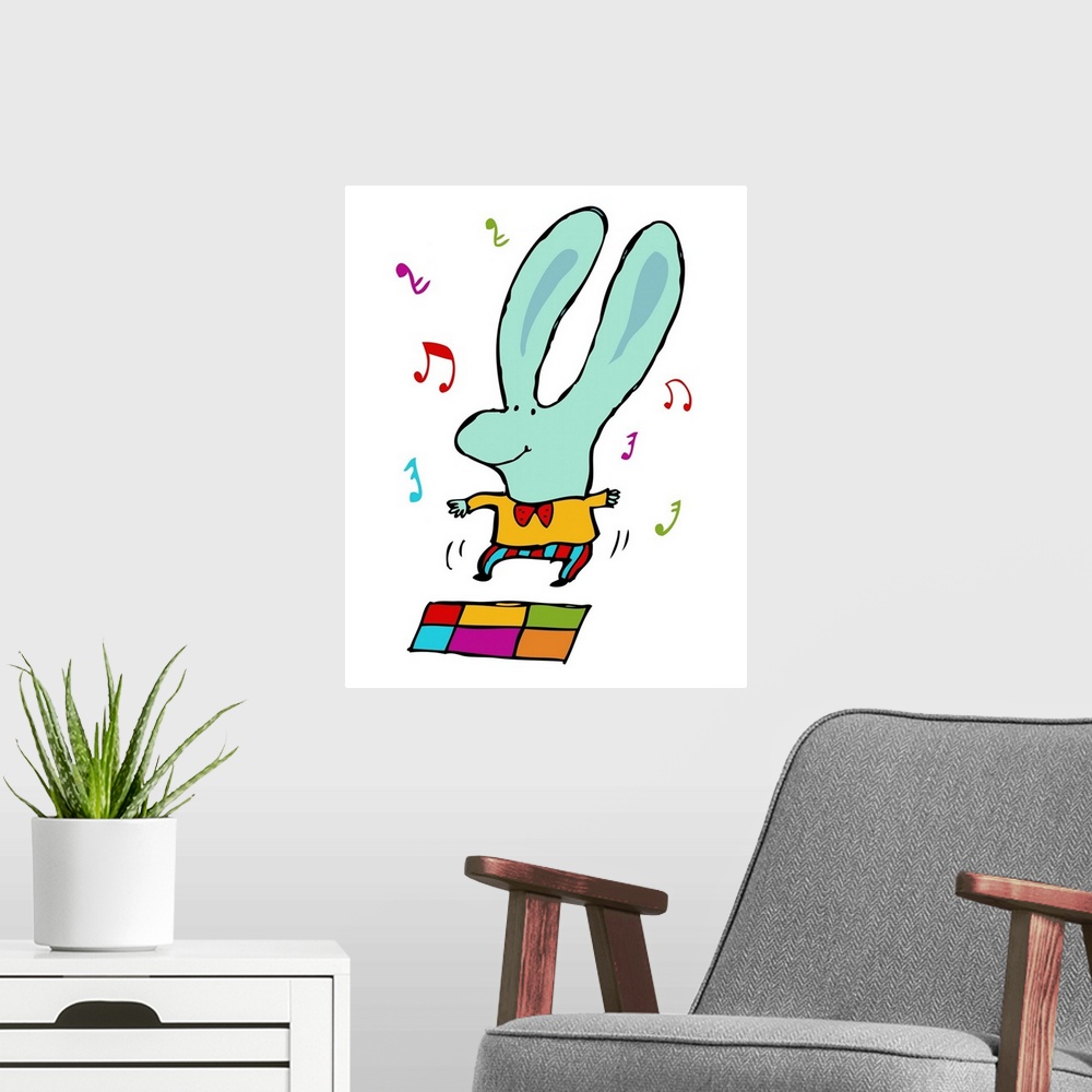 A modern room featuring bunny, disco, music, dance