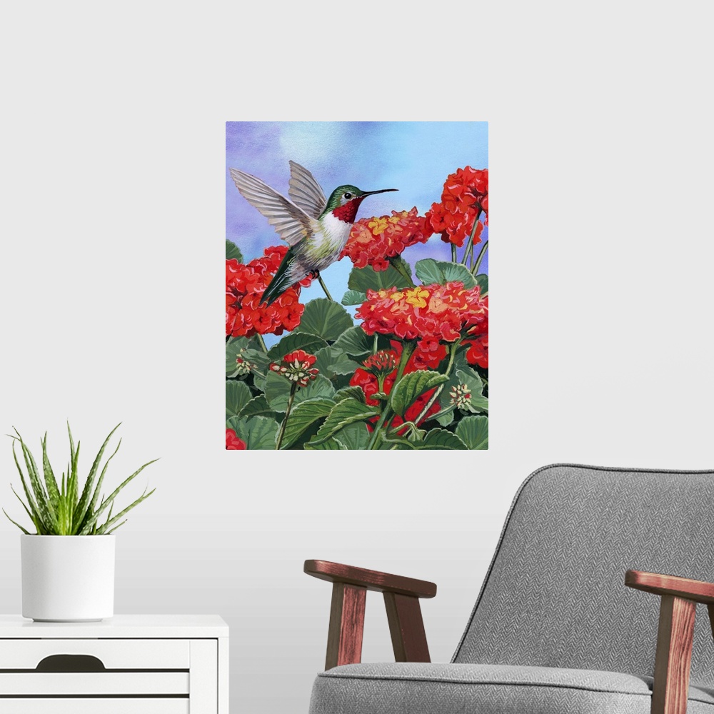 A modern room featuring Hummingbird And Flower II