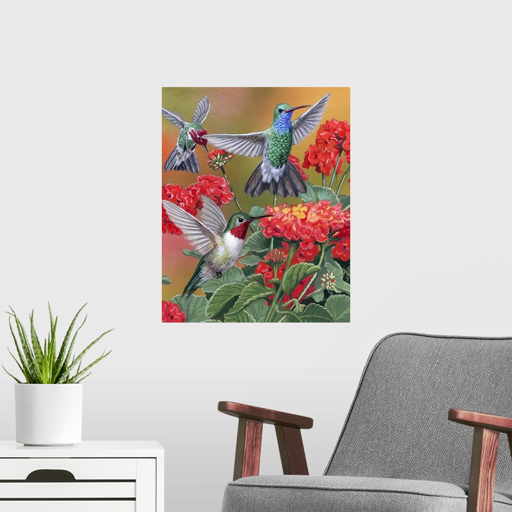 A modern room featuring Hummingbirds And Flowers