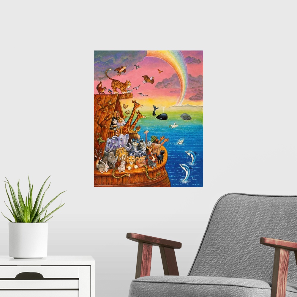 A modern room featuring Noah and the Rainbow