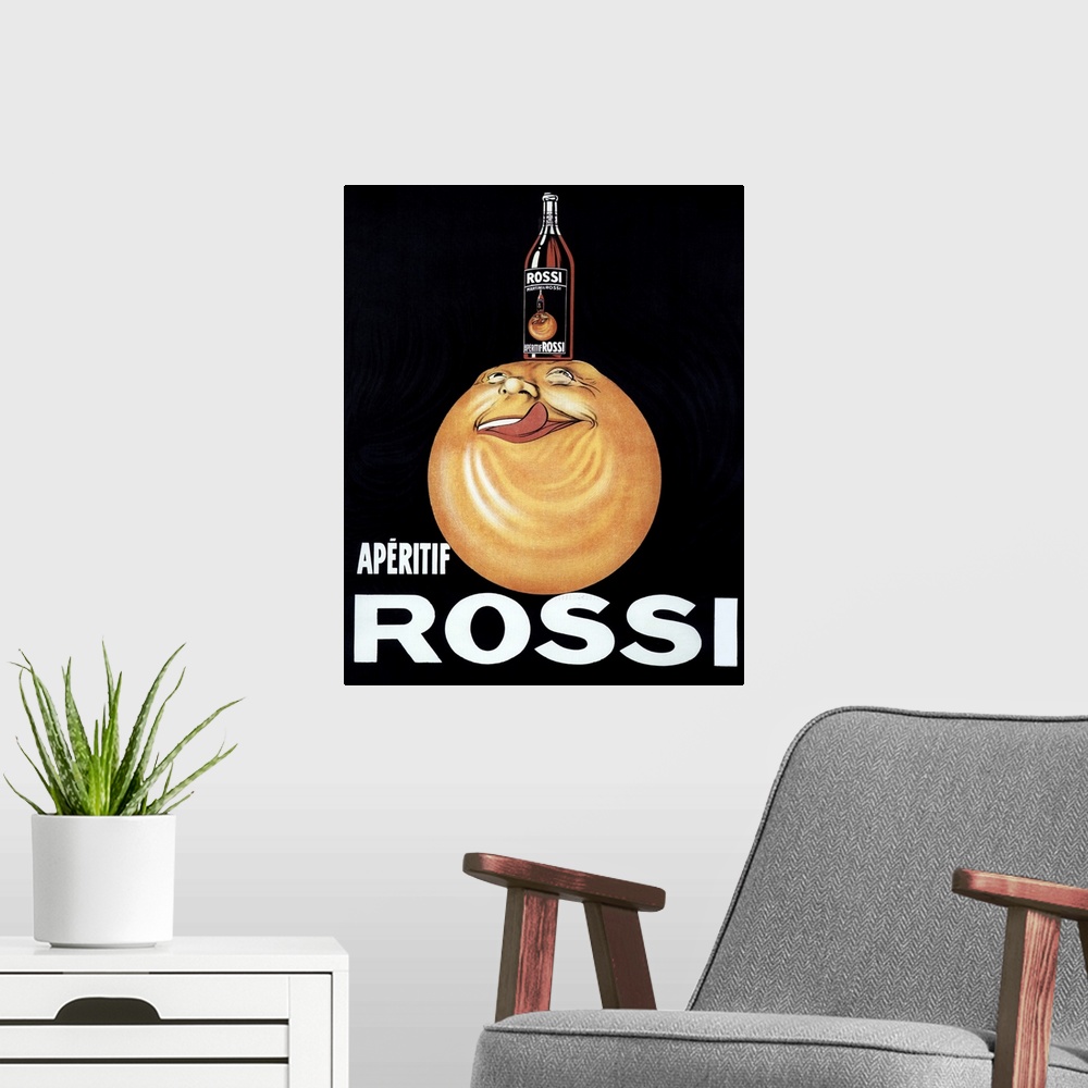 A modern room featuring Rossi - Vintage Beverage Advertisement