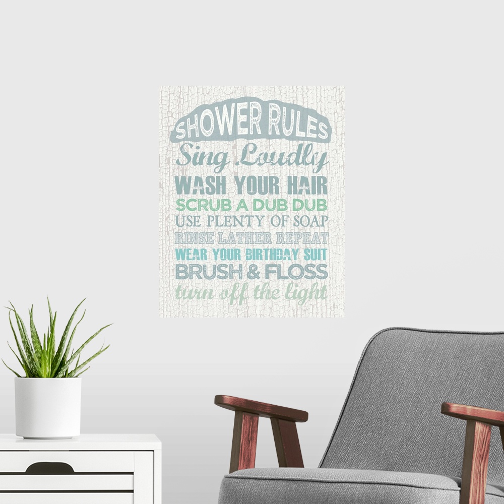 A modern room featuring Shower Rules