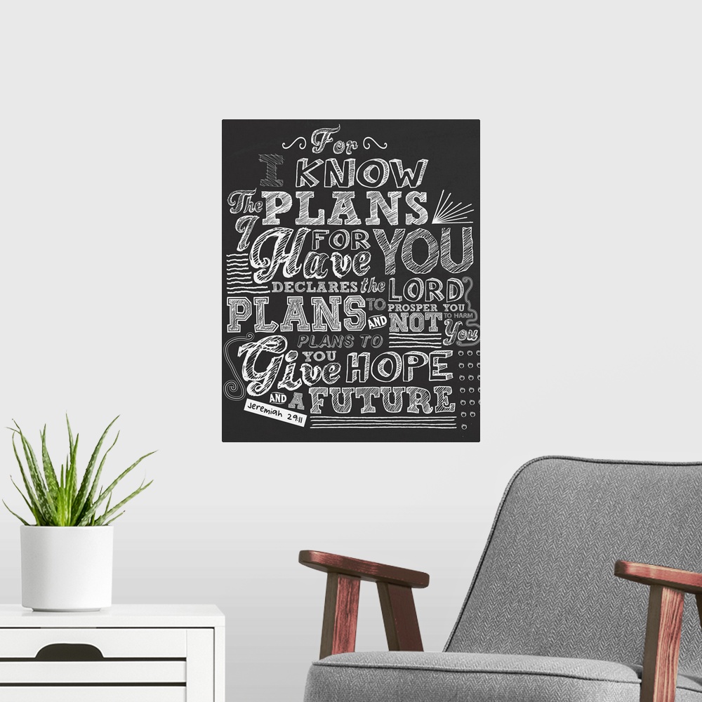 A modern room featuring Fun and modern typography art.