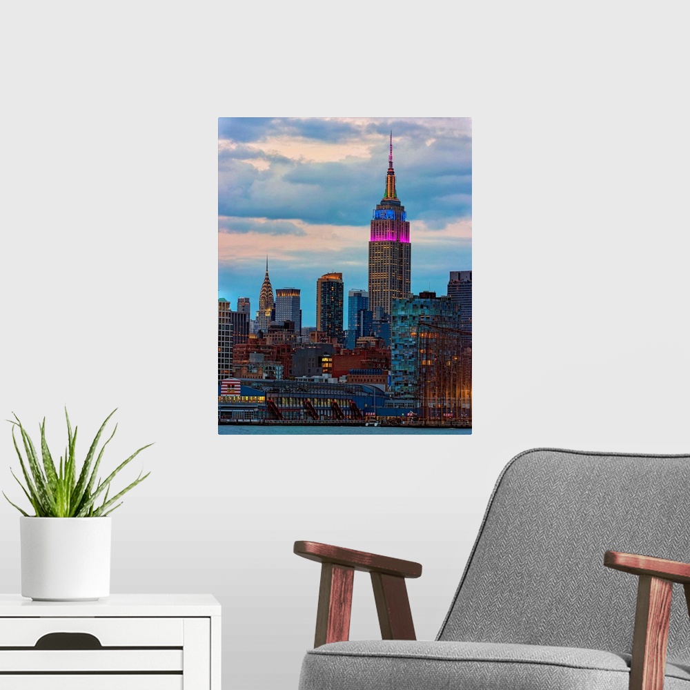 A modern room featuring Empire State Building And Chrysler Building