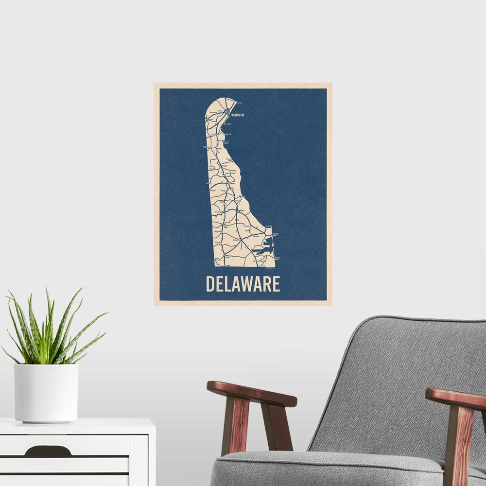 A modern room featuring Vintage Delaware Road Map 2