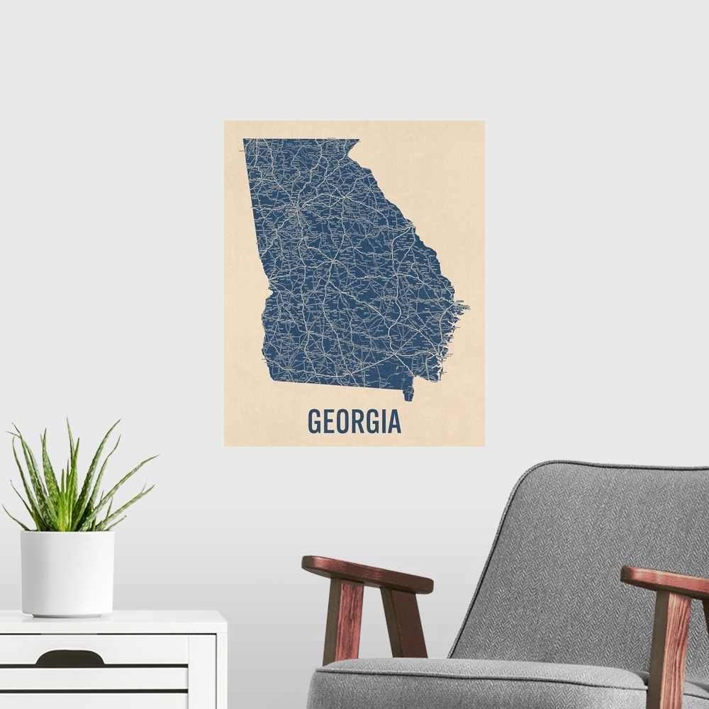 A modern room featuring Vintage Georgia Road Map 1